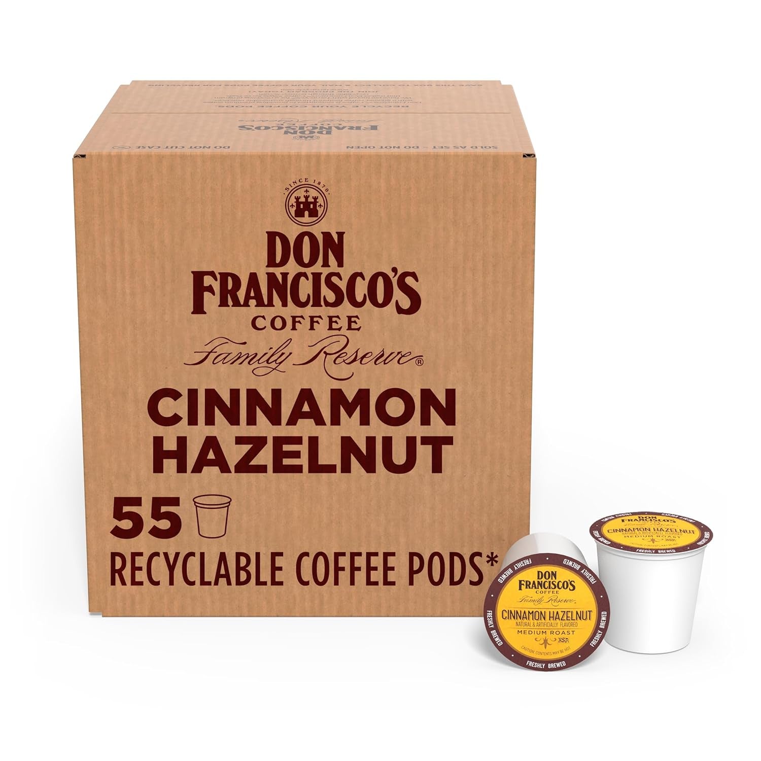 Cinnamon Hazelnut Flavored Medium Roast Coffee Pods - 55 Count - Recyclable Single-Serve Coffee Pods