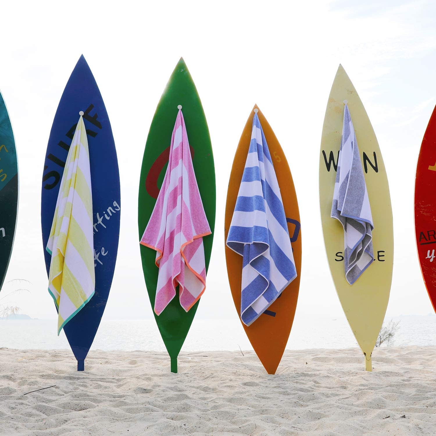 Fluffy Oversized Beach Towel - Plush Thick Large 70 X 35 Inch Cotton Pool Towel, Blue Striped Quick Dry Swimming Cabana Towel